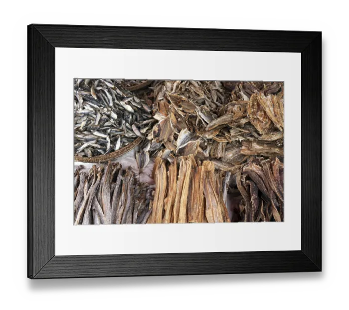 Framed Print : Dry fish at a market, local market in Kyaing Tong