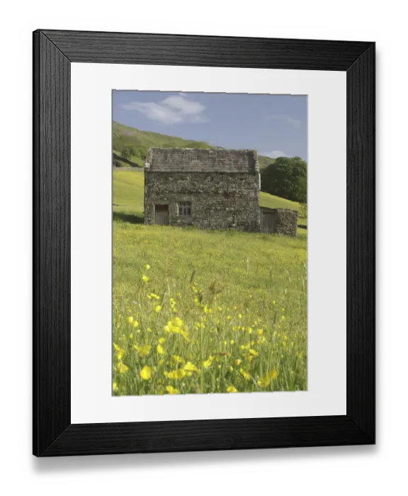 Framed Print : Stone barn in wildflower meadow Framed Print : Stone barn in wildflower meadow