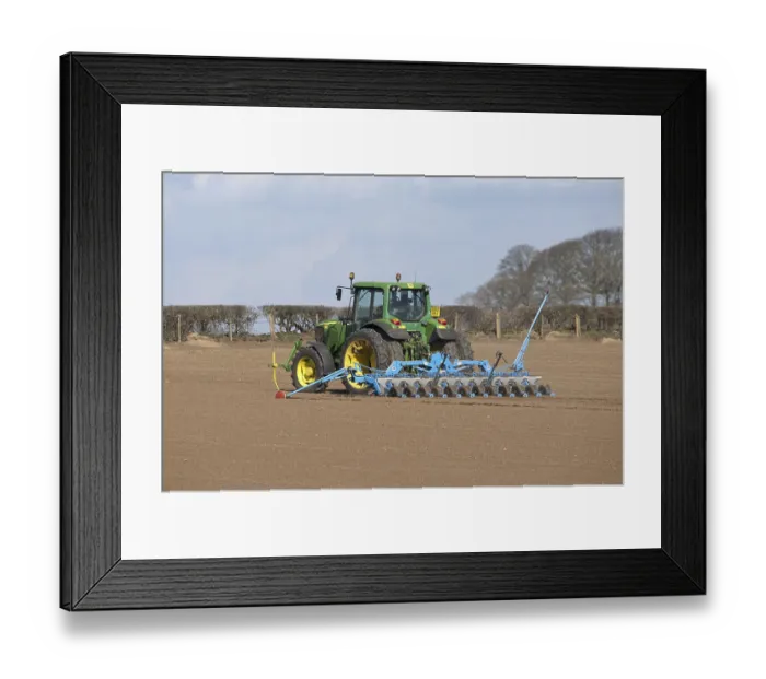 Framed Print : John Deere tractor with seed drill