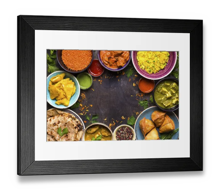 Framed Print : Assorted indian food on dark wooden background Framed Print : Assorted indian food on dark wooden background