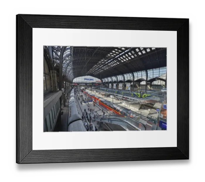Framed Print : Trains, passengers, platform, station concourse Framed Print : Trains, passengers, platform, station concourse