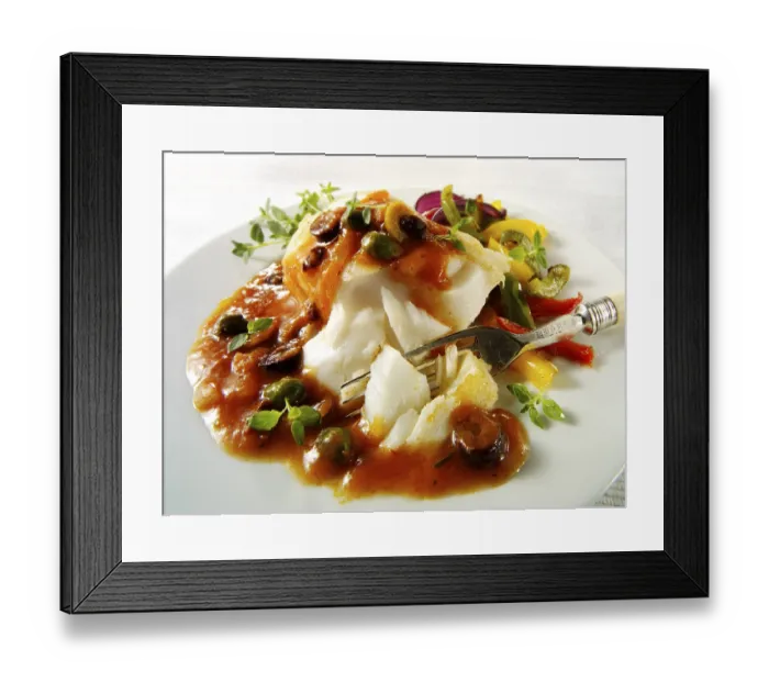 Framed Print : Cod fillet with a ragu and caper sauce Cod fillet with a rag and caper sauce Framed Print : Cod fillet with a ragu and caper sauce Cod fillet with a rag and caper sauce