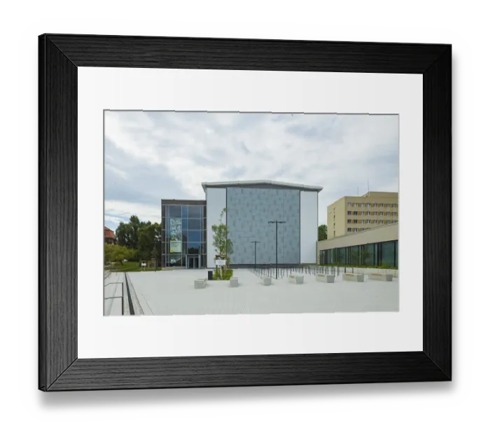 Framed Print : Swimming and diving hall Freiberger Platz