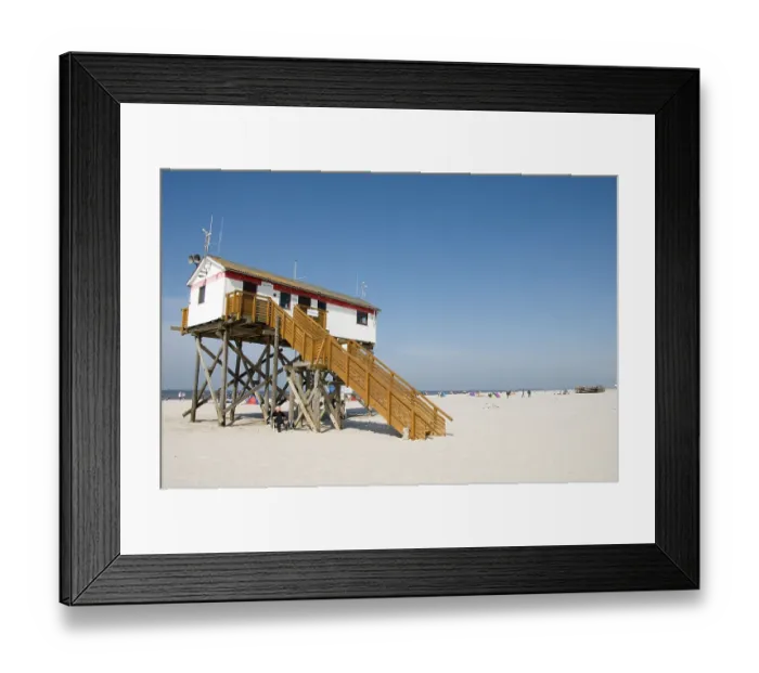 Framed Print : House on stilts on the beach, North Sea resort St