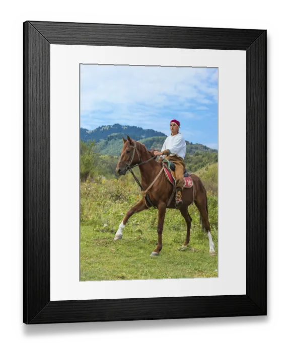 Framed Print : Man on horseback, Kazakh ethnographic village Aul Gunny