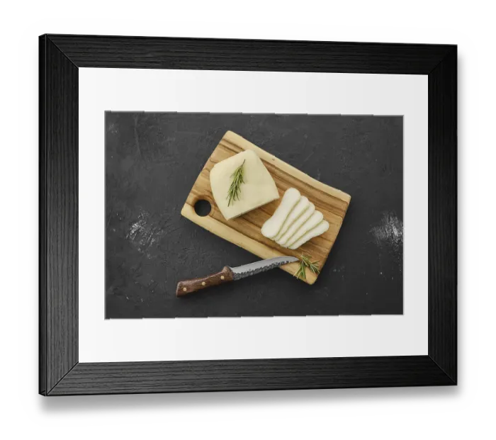 Framed Print : Homemade country style goat cheese on cutting board