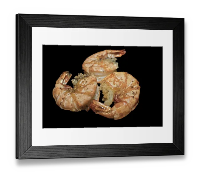 Framed Print : Three large, shell-fried king prawns Framed Print : Three large, shell-fried king prawns