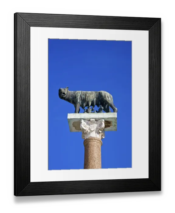 Framed Print : Capitoline Wolf nurses the boy Romulus and Remus Piazza dei Miracoli Pisa Tuscany Italy