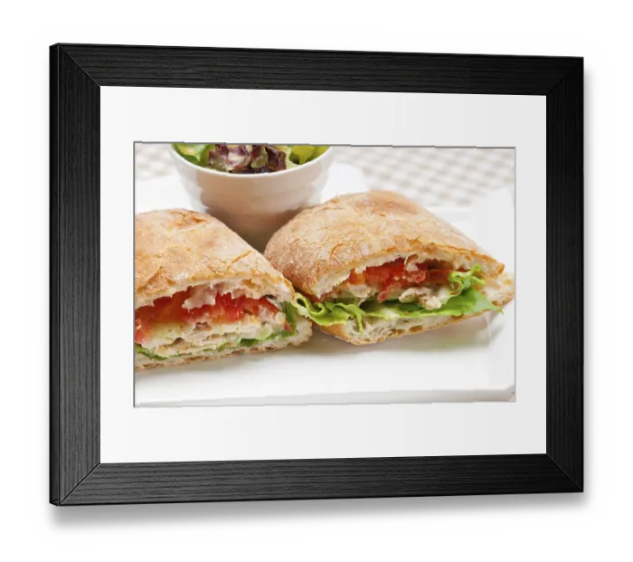 Framed Print : Italian ciabatta panini sandwich with chicken and tomato Framed Print : Italian ciabatta panini sandwich with chicken and tomato