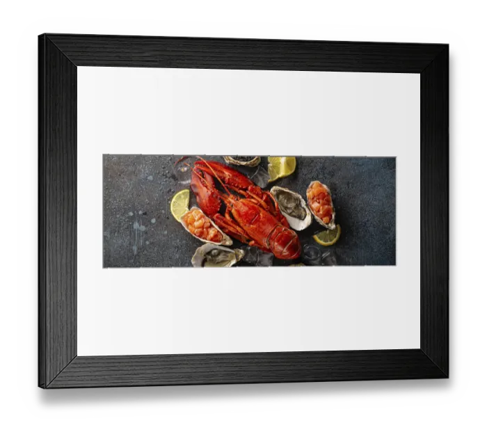 Framed Print : Seafood assorted plate with cooked red whole lobster Framed Print : Seafood assorted plate with cooked red whole lobster