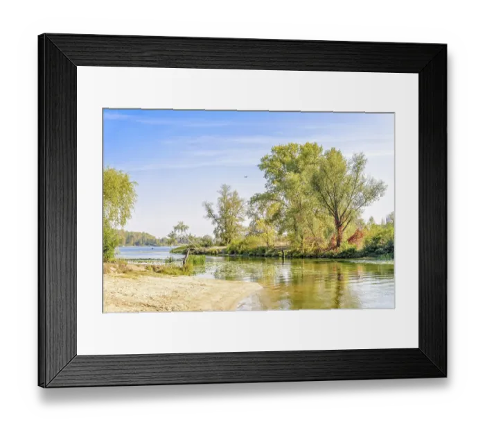 Framed Print : Nice end of summer day close to the river with plants and trees around Framed Print : Nice end of summer day close to the river with plants and trees around