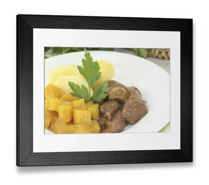 Framed Print : Game goulash with swedes and boiled potatoes Framed Print : Game goulash with swedes and boiled potatoes