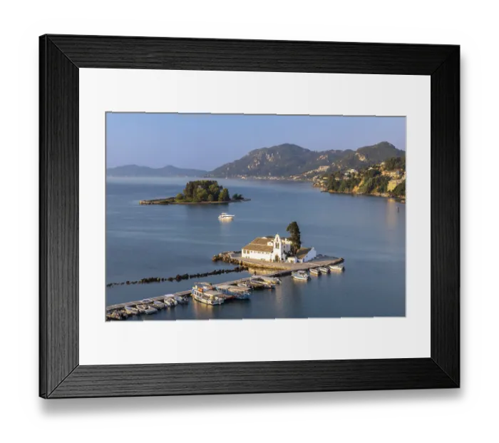 Framed Print : Mouse Island and Vlacherna Monastery of Kanoni