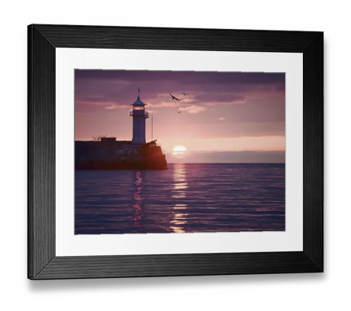 Framed Print : Watercolor style image of lighthouse on sunrise Framed Print : Watercolor style image of lighthouse on sunrise