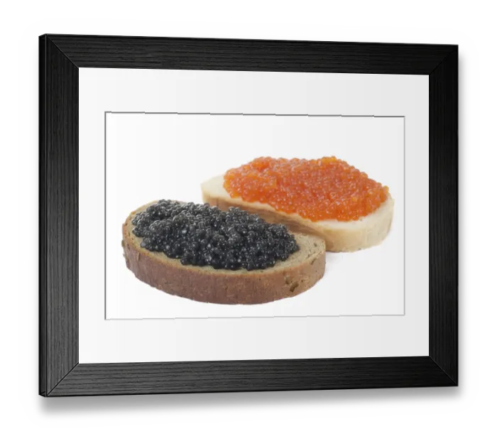 Framed Print : Sandwiches with red and black caviar