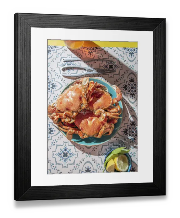 Framed Print : Food, Food, Cooked crab on blue plate