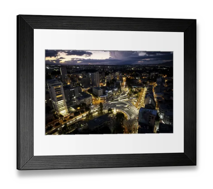 Framed Print : Aerial drone photograph of cityscape of Nicosia in Cyprus at sunset