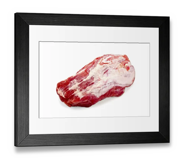Framed Print : Large piece of meat isolated on white background