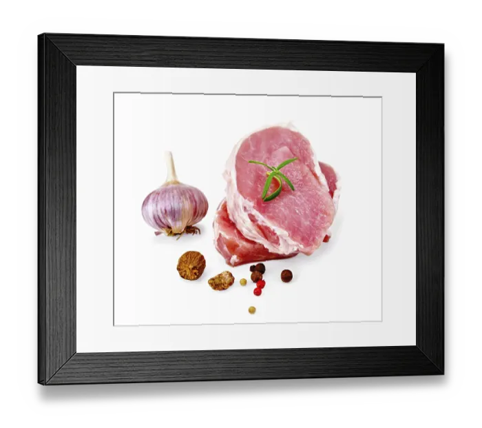 Framed Print : Two slices of pork, rosemary, peppercorns Framed Print : Two slices of pork, rosemary, peppercorns