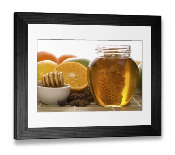 Framed Print : Fresh honey with honeycomb, lemons Framed Print : Fresh honey with honeycomb, lemons