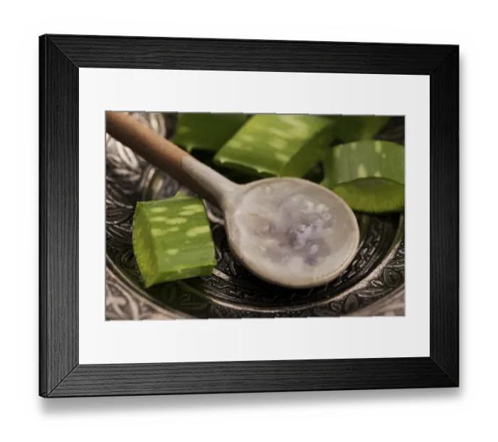 Framed Print : Aloe vera juice with fresh leaves