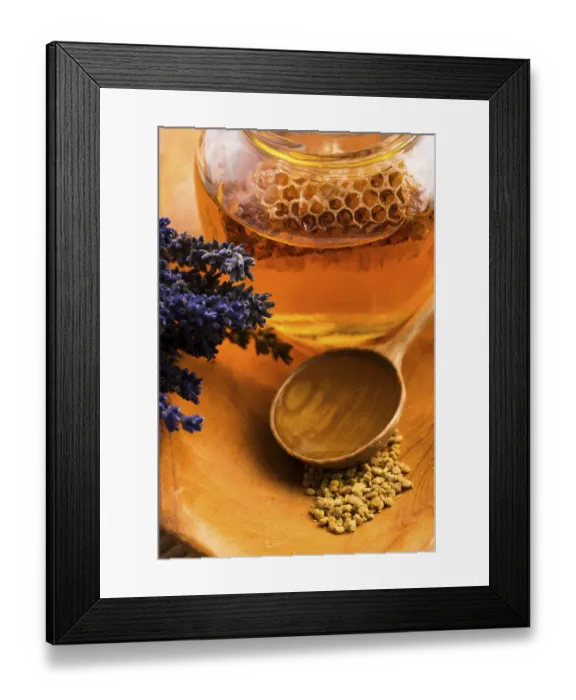 Framed Print : Lavender honey with bee pollen and honey comb Framed Print : Lavender honey with bee pollen and honey comb