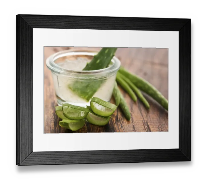 Framed Print : Aloe vera juice with fresh leaves