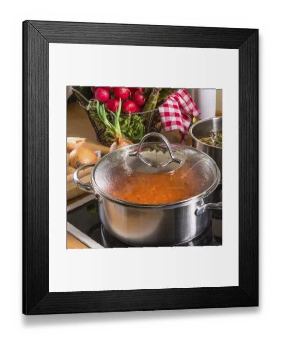 Framed Print : Cooking pots on the stove