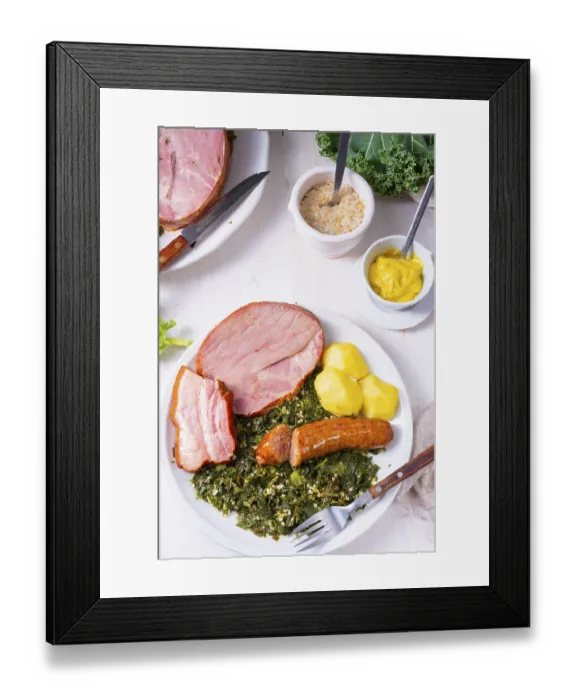 Framed Print : A delicious real Oldenburg kale with peeled sausage Framed Print : A delicious real Oldenburg kale with peeled sausage