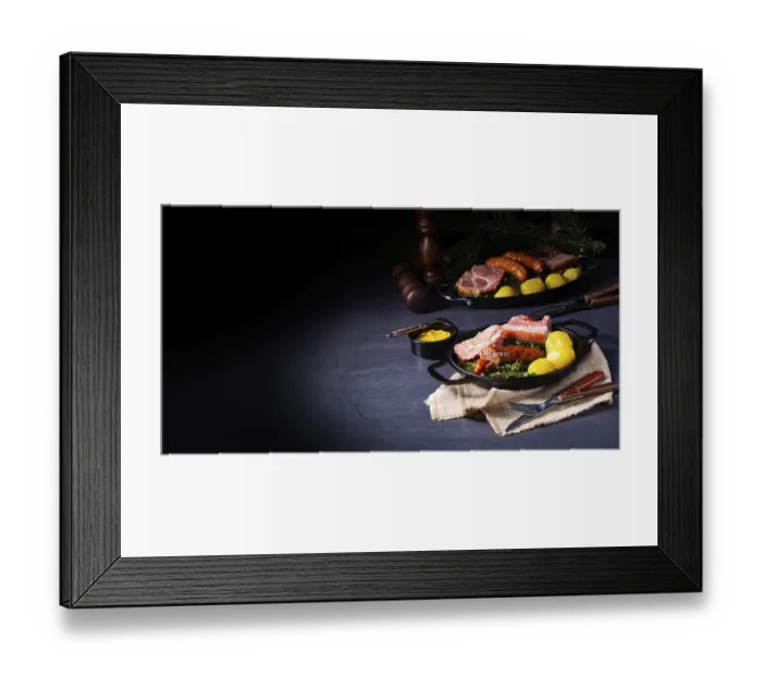 Framed Print : Rustic kale with Pinkelwurst and Kassler sausage Framed Print : Rustic kale with Pinkelwurst and Kassler sausage