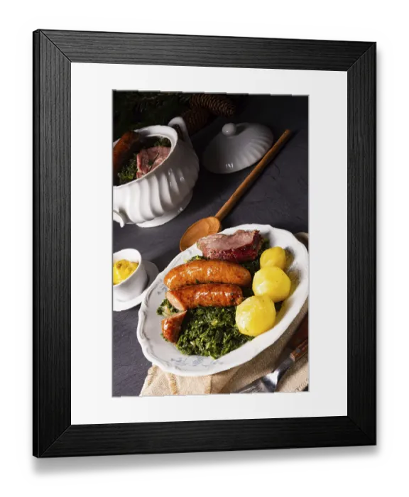 Framed Print : Oldenburg kale with sausage and smoked pork loin Framed Print : Oldenburg kale with sausage and smoked pork loin
