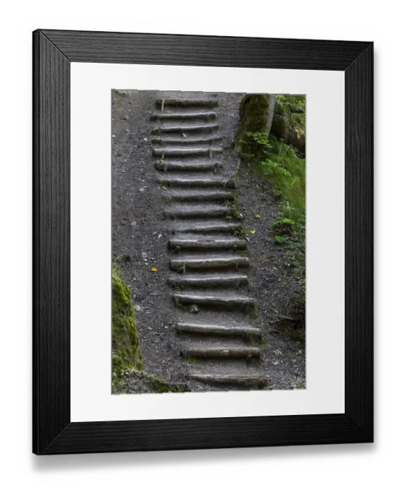 Framed Print : Hiking stairs made of wooden steps