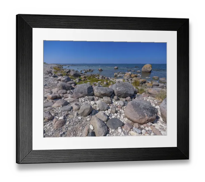 Framed Print : Stones on the shore of the island of Stora grundet on the northern tip of the Swedish island of Oland Framed Print : Stones on the shore of the island of Stora grundet on the northern tip of the Swedish island of Oland