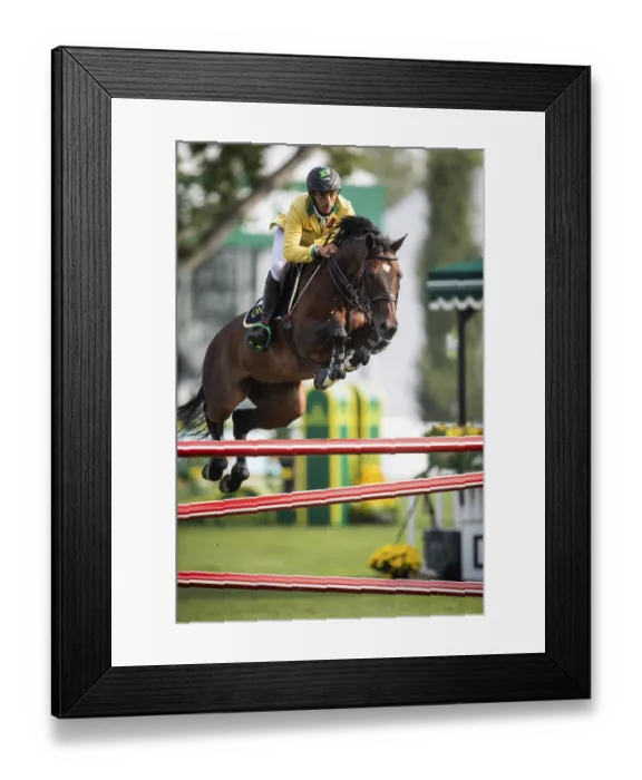 Framed Print : Yuri Mansur of Brazil, riding QH Alfons Santo Antonio competes in the 2025 Spruce Meadows Masters on September 4