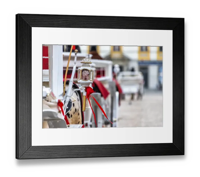 Framed Print : Horses with a carriage on the main square of Krakow in Poland Framed Print : Horses with a carriage on the main square of Krakow in Poland
