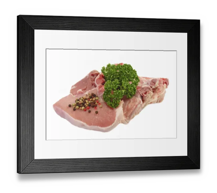 Framed Print : Pork chops on a light background Fresh Pork Chops isolated in white Background