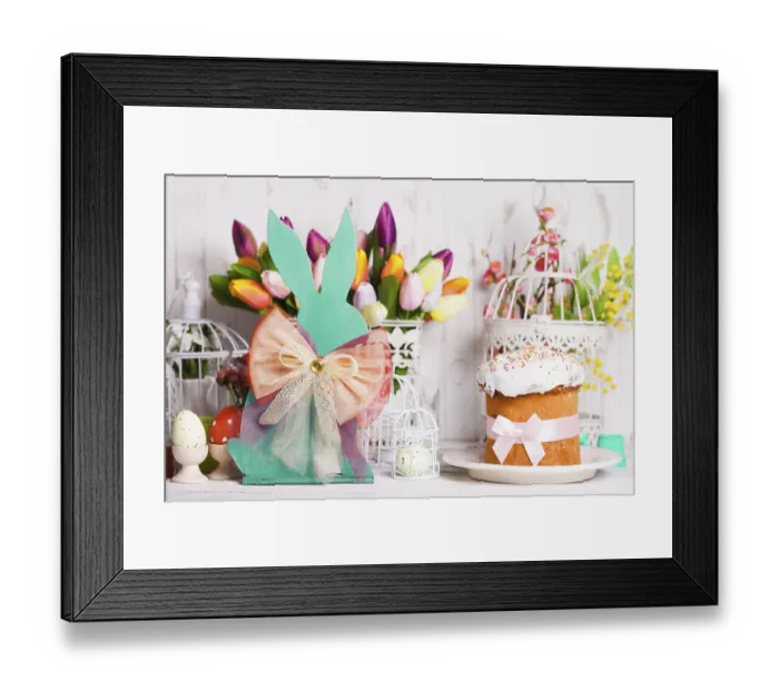 Framed Print : Wooden bunny - Easter decoration on the table