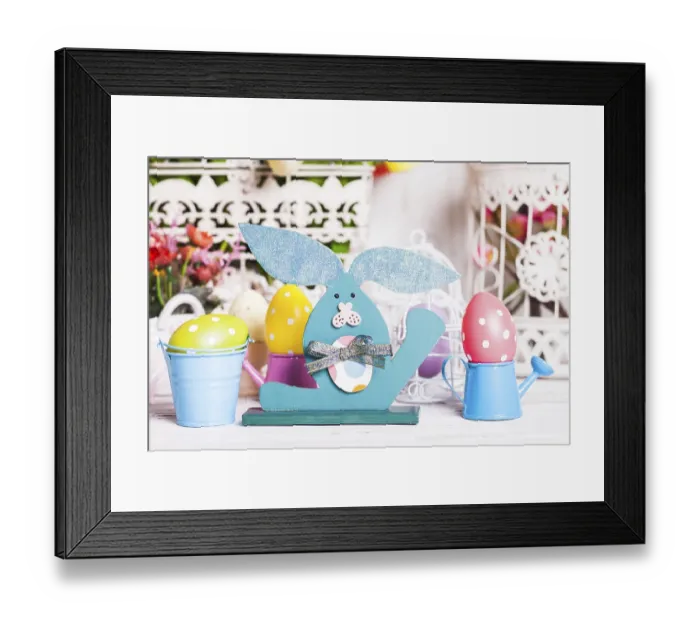 Framed Print : Wooden bunny - Easter decoration on the table