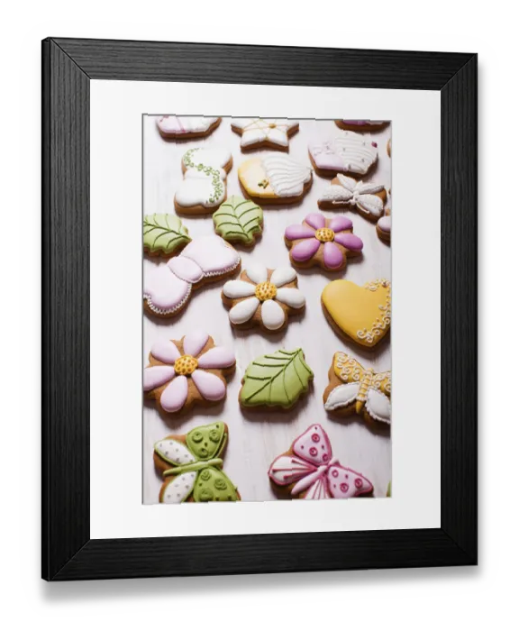 Framed Print : A set of delicious homemade gingerbreads of various shapes laid out on the table