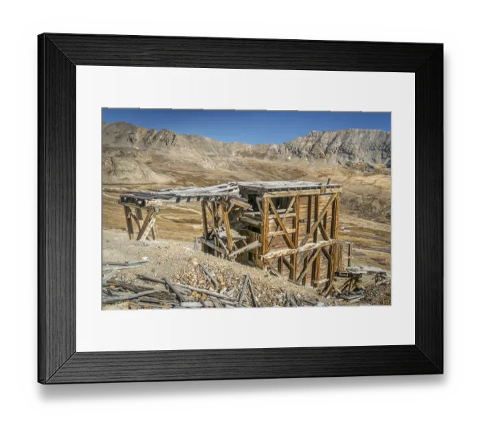 Framed Print : Ruins of gold mine near Mosquito Pass in Rocky Mountains