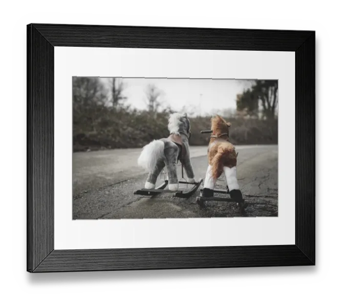 Framed Print : Abandoned rocking horses on the road Framed Print : Abandoned rocking horses on the road