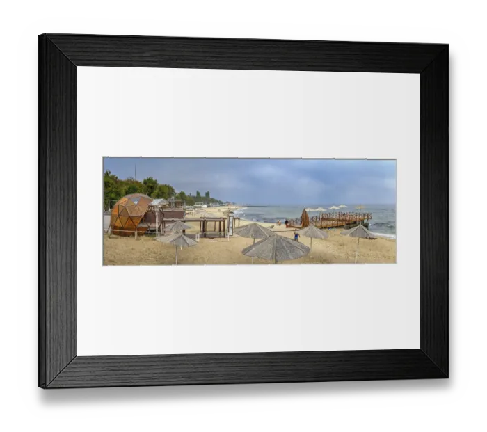 Framed Print : Odessa, Ukraine 03.03.2020. Gloomy spring day on the Langerone beach in Odessa