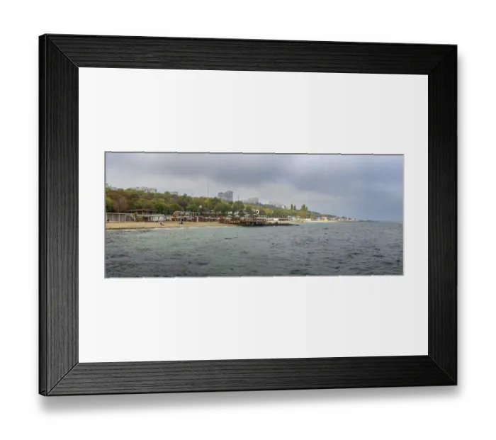 Framed Print : Odessa, Ukraine 03.03.2020. Gloomy spring day on the Langerone beach in Odessa
