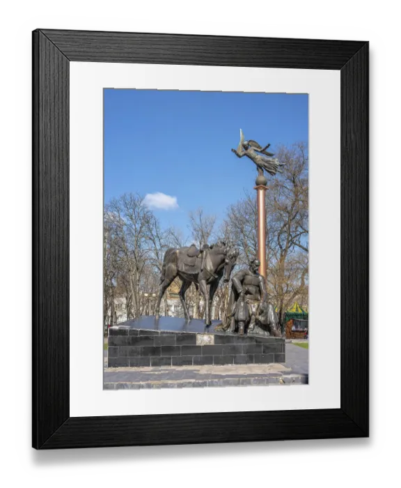 Framed Print : Odessa, Ukraine 31.03.2023. Monument to Ataman Golovaty on the Starobazarny Square in Odessa