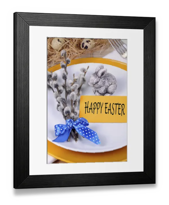 Framed Print : Fragment table setting willow branches Easter theme