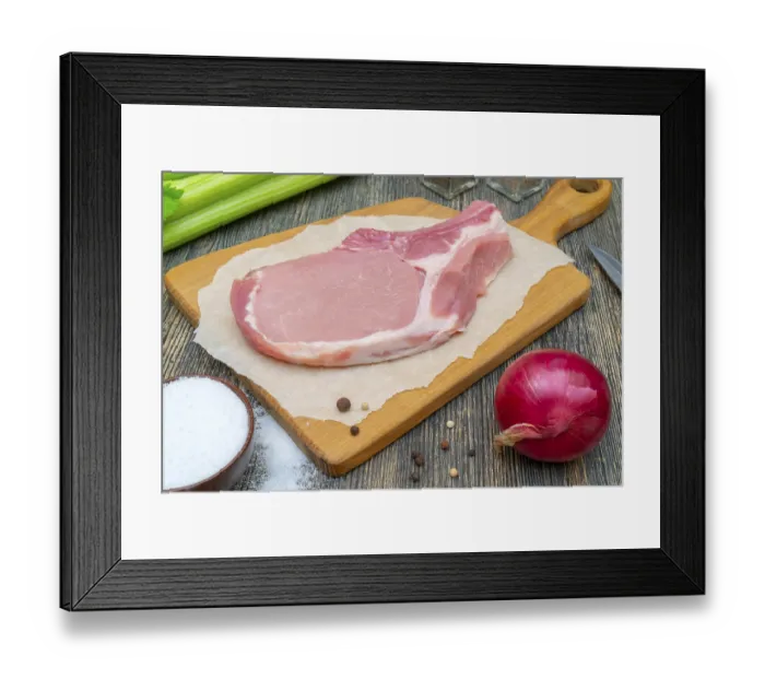 Framed Print : Raw pork steak