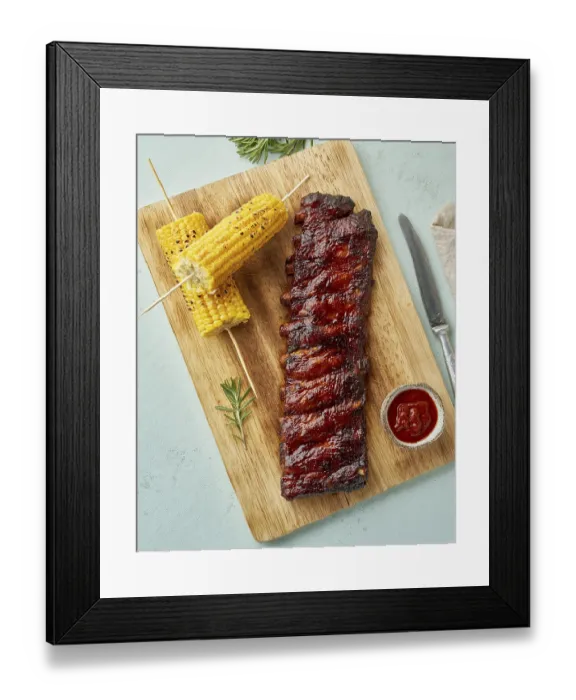 Framed Print : Barbecue pork ribs. Slow cooking recipe