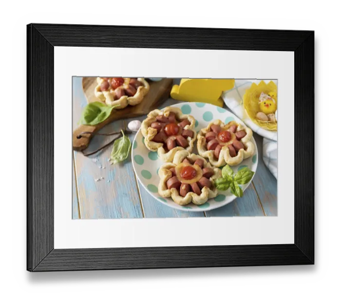 Framed Print : Pizza in puff pastry with cheese and tomatoes