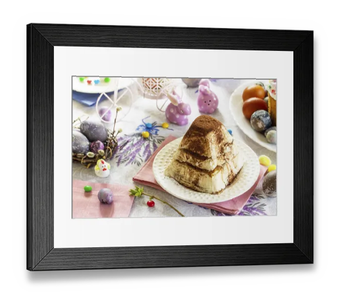 Framed Print : Easter background. Dessert Easter cottage cheese on festive table