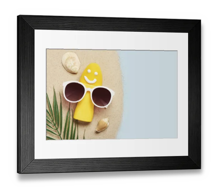 Framed Print : Yellow tube with happy sunscreen face and sunglasses Framed Print : Yellow tube with happy sunscreen face and sunglasses